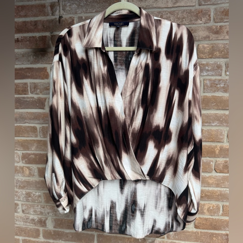 Rachel Roy Women's Brown and White Surplice Top, Size M/L